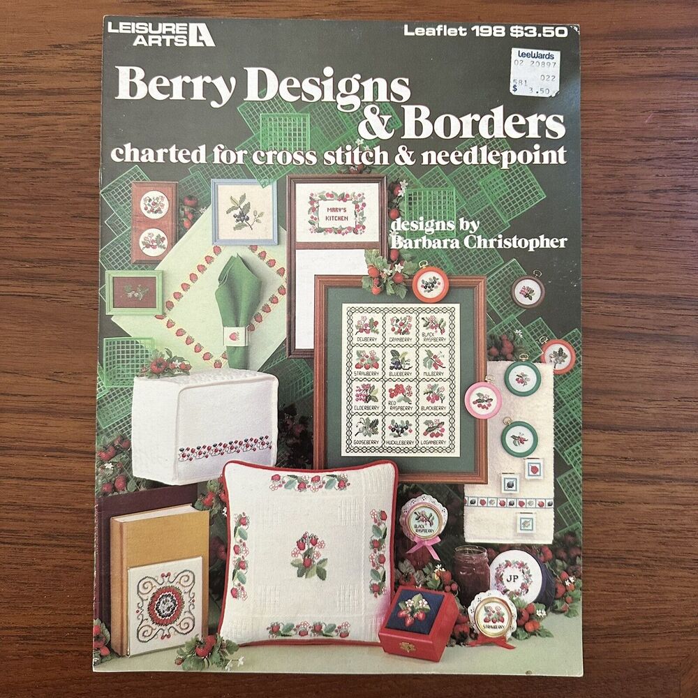 Leisure Arts BERRY DESIGNS & BORDERS Cross Stitch Needlepoint Leaflet 198